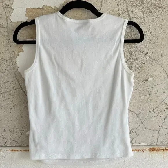 Y2K Tank Top Graphic City Print White Black Sleeveless Shirt Vtg Cotton Womens M - Picture 4 of 8